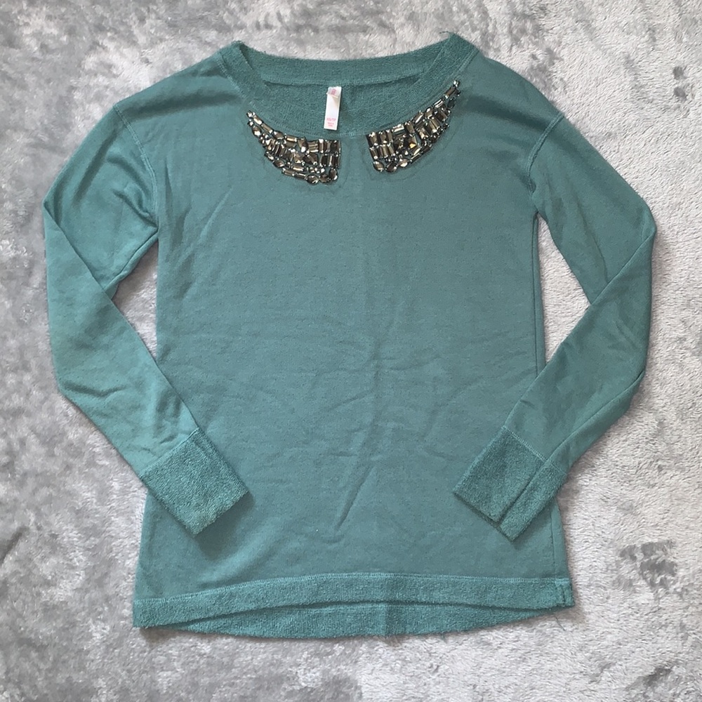 Xhilaration Dark Sage Green Sweatshirt with Jewel Neck Detail